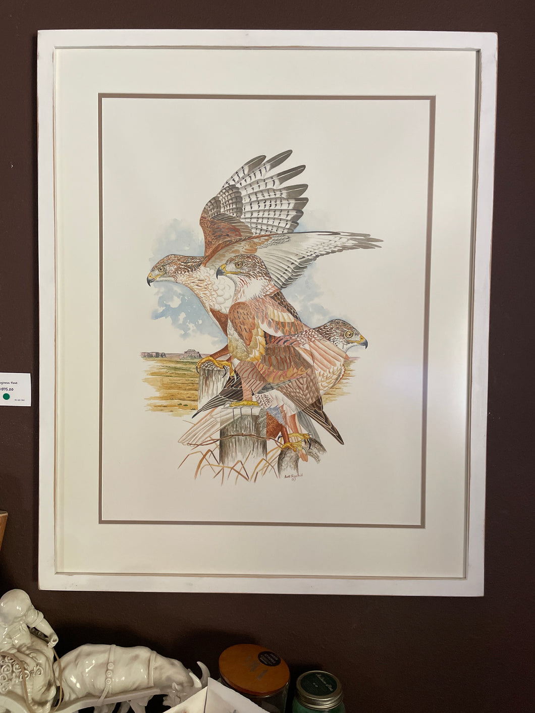 Framed Ferruginous Hawk  Original watercolor  approximately 24x30