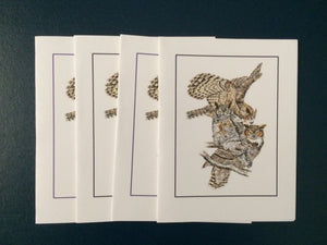 Great Horned Owl Card Pack (Set of 4) 4" x 5"